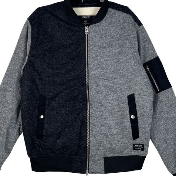 New Wesc Mumel Men Wool Bomber US M Gray Black Colorblock Flannel Jacket Unisex - Picture 7 of 13